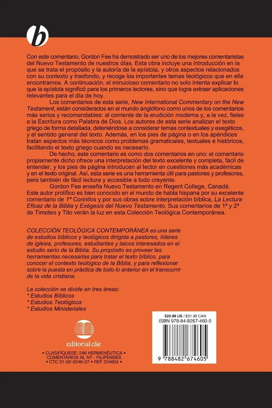 Rückseite: 9788482674605 | El Comentario de la Ep¿¿stola a Los Filipenses | Gordon D. Fee | Buch