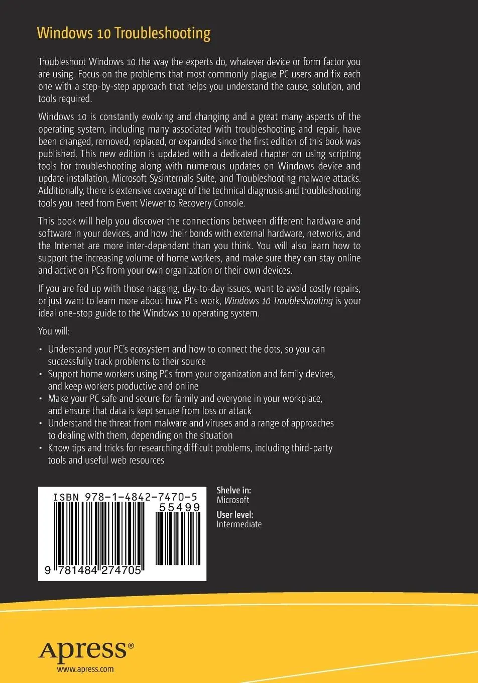 Rückseite: 9781484274705 | Windows 10 Troubleshooting | Mike Halsey | Taschenbuch | xxviii | 2021
