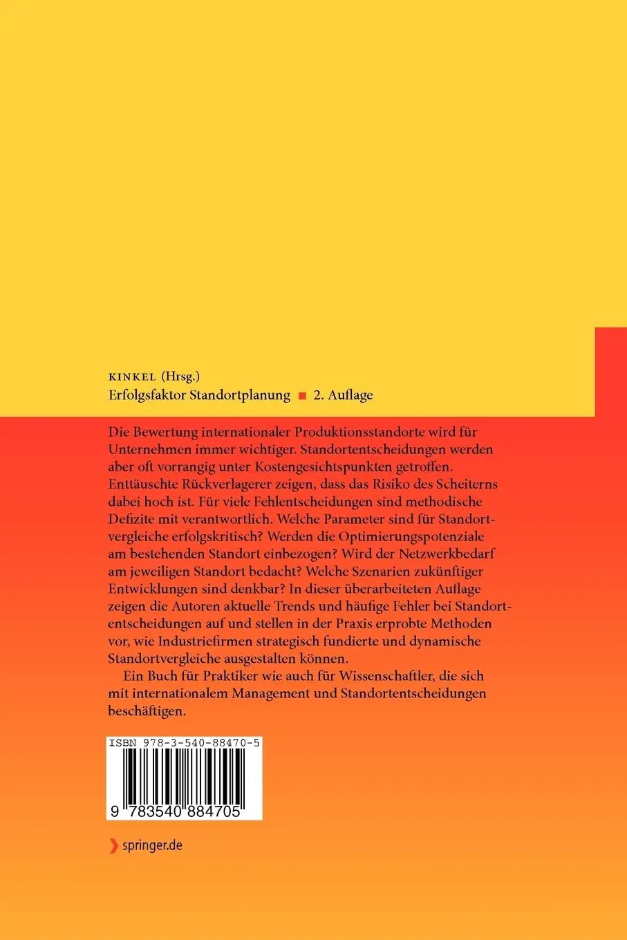 Rückseite: 9783540884705 | Erfolgsfaktor Standortplanung | Steffen Kinkel | Buch | xxiv | Deutsch