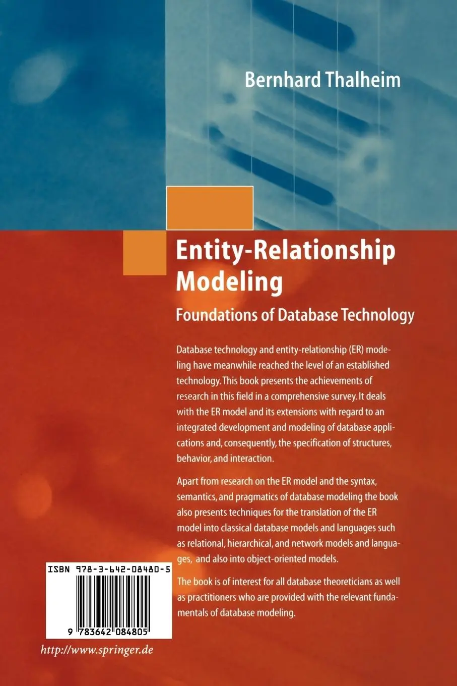 Rückseite: 9783642084805 | Entity-Relationship Modeling | Foundations of Database Technology
