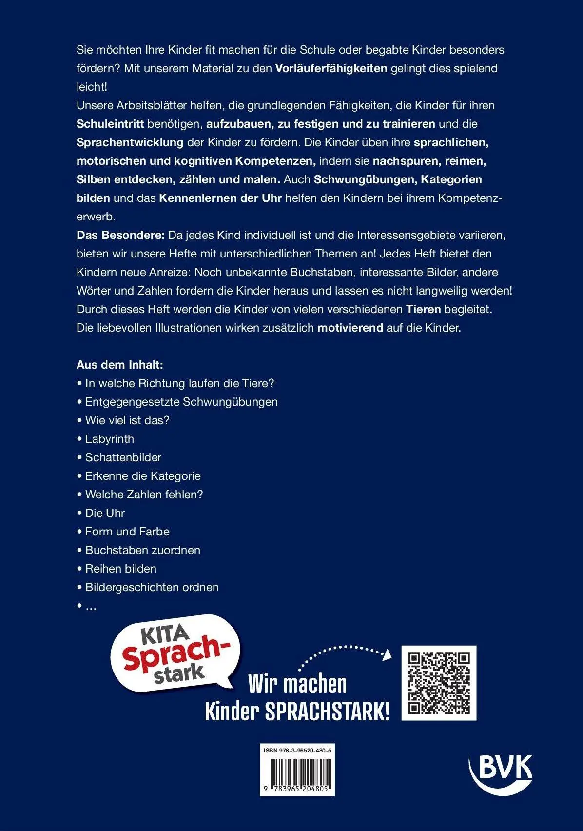 Bild: 9783965204805 | Kita Sprachstark: Vorschule aktiv Tiere | Lilly Jansen | Broschüre
