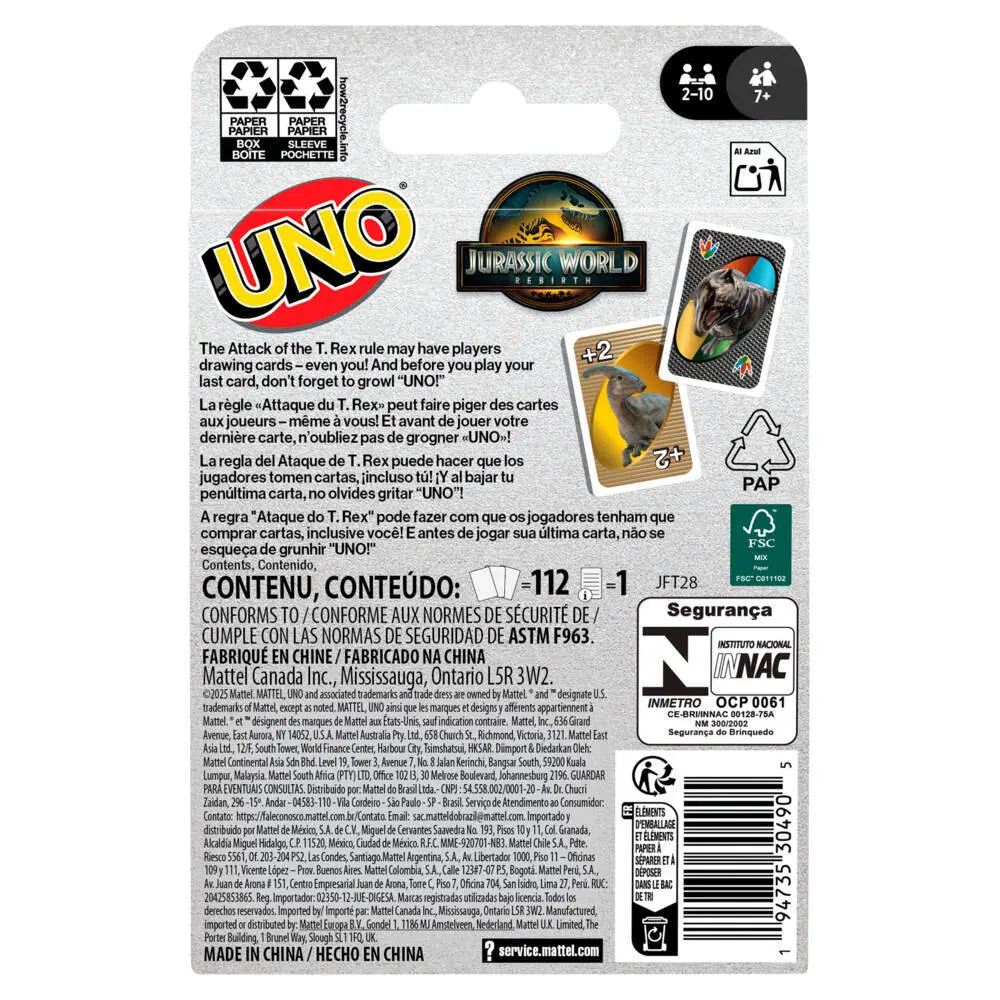 Bild: 194735304905 | UNO Jurassic World 4 | Spiel | Fensterkarton | JFT28 | Deutsch | 2025