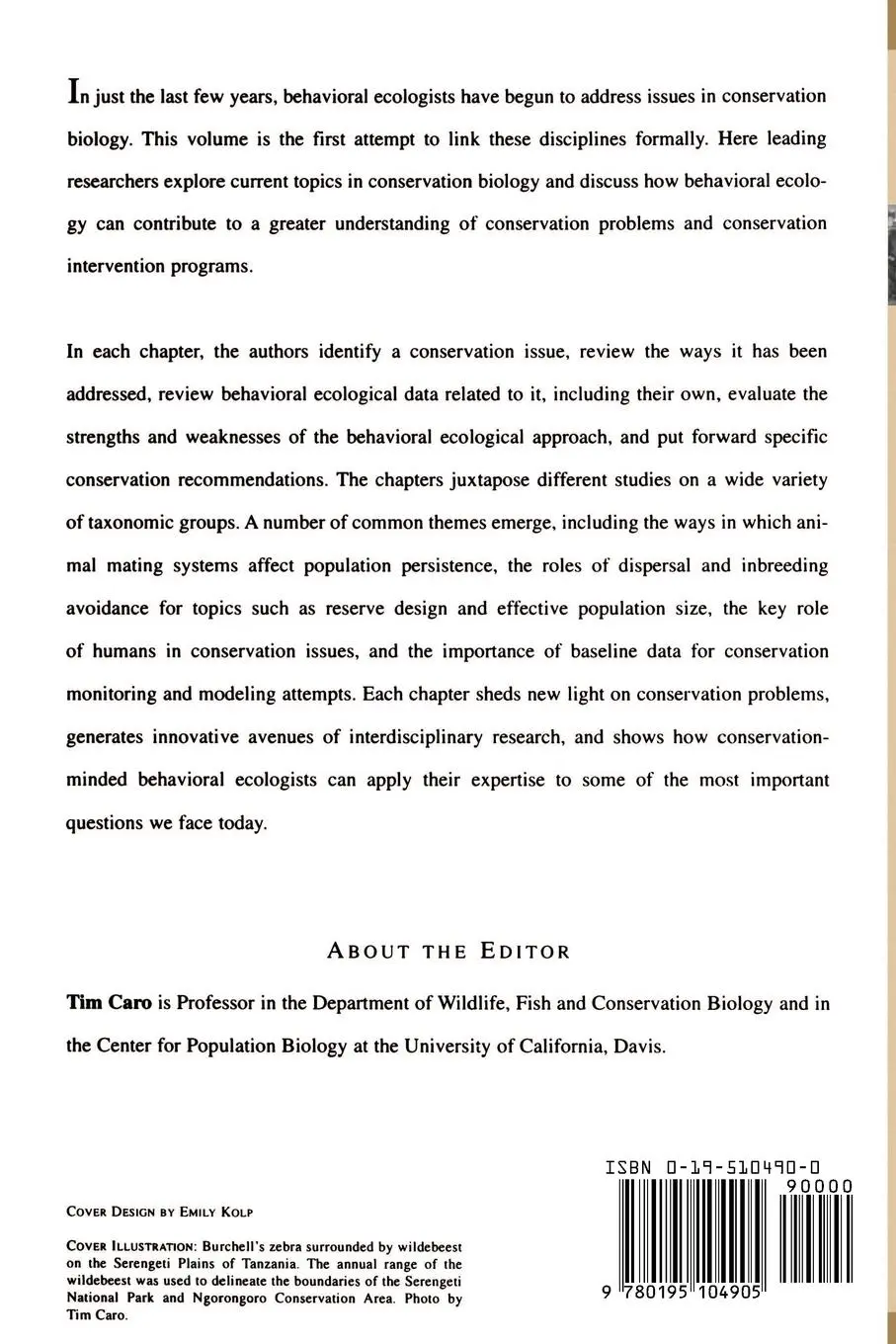 Rückseite: 9780195104905 | Behavioral Ecology and Conservation Biology | Caro | Taschenbuch