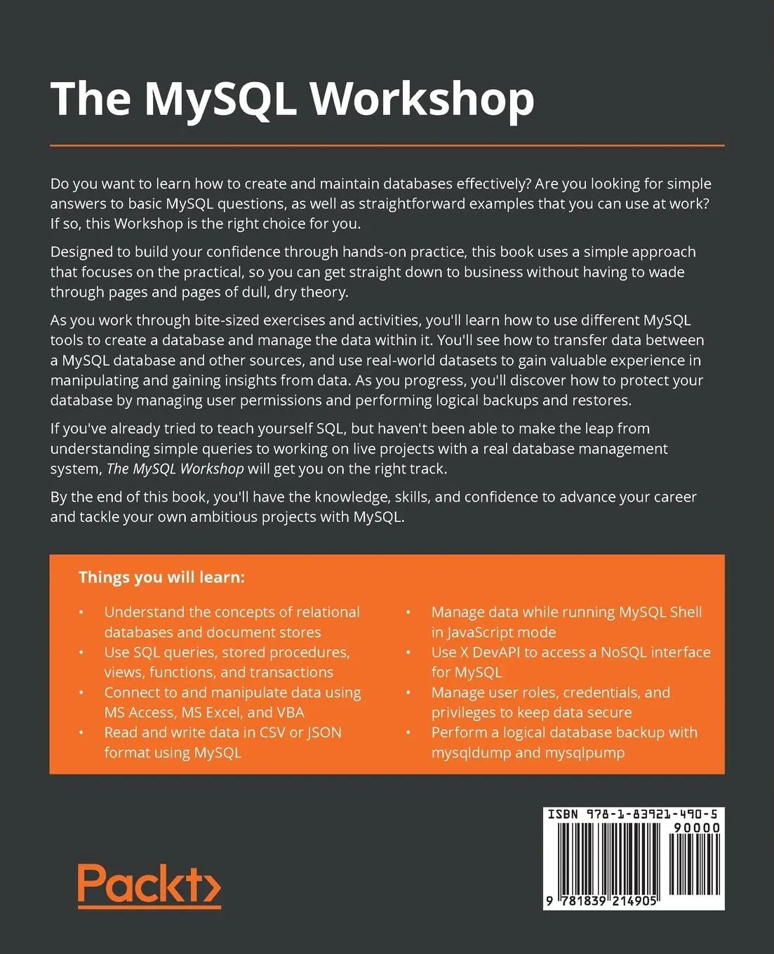 Rückseite: 9781839214905 | The MySQL Workshop | Thomas Pettit (u. a.) | Taschenbuch | Englisch