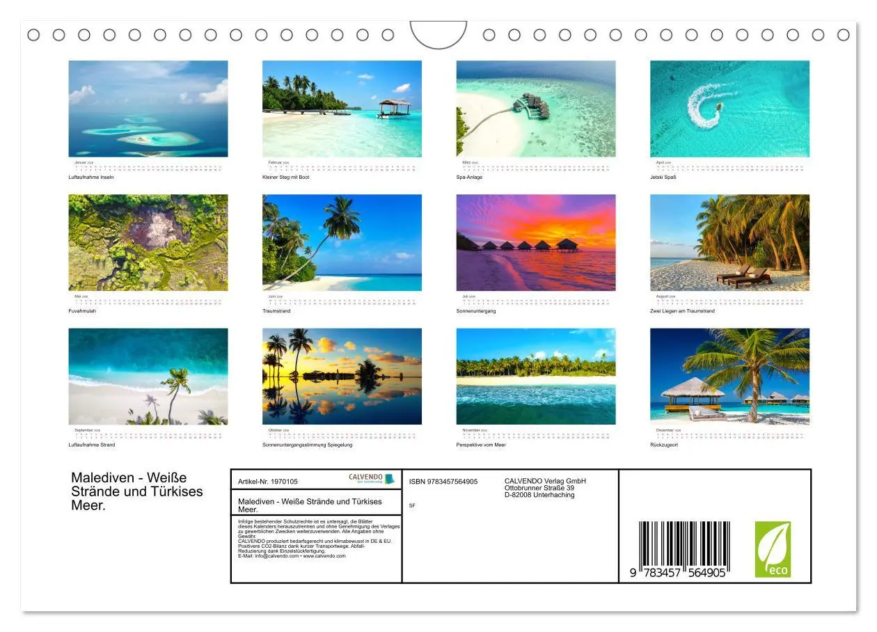 Bild: 9783457564905 | Malediven - Weiße Strände und Türkises Meer. (Wandkalender 2026 DIN...
