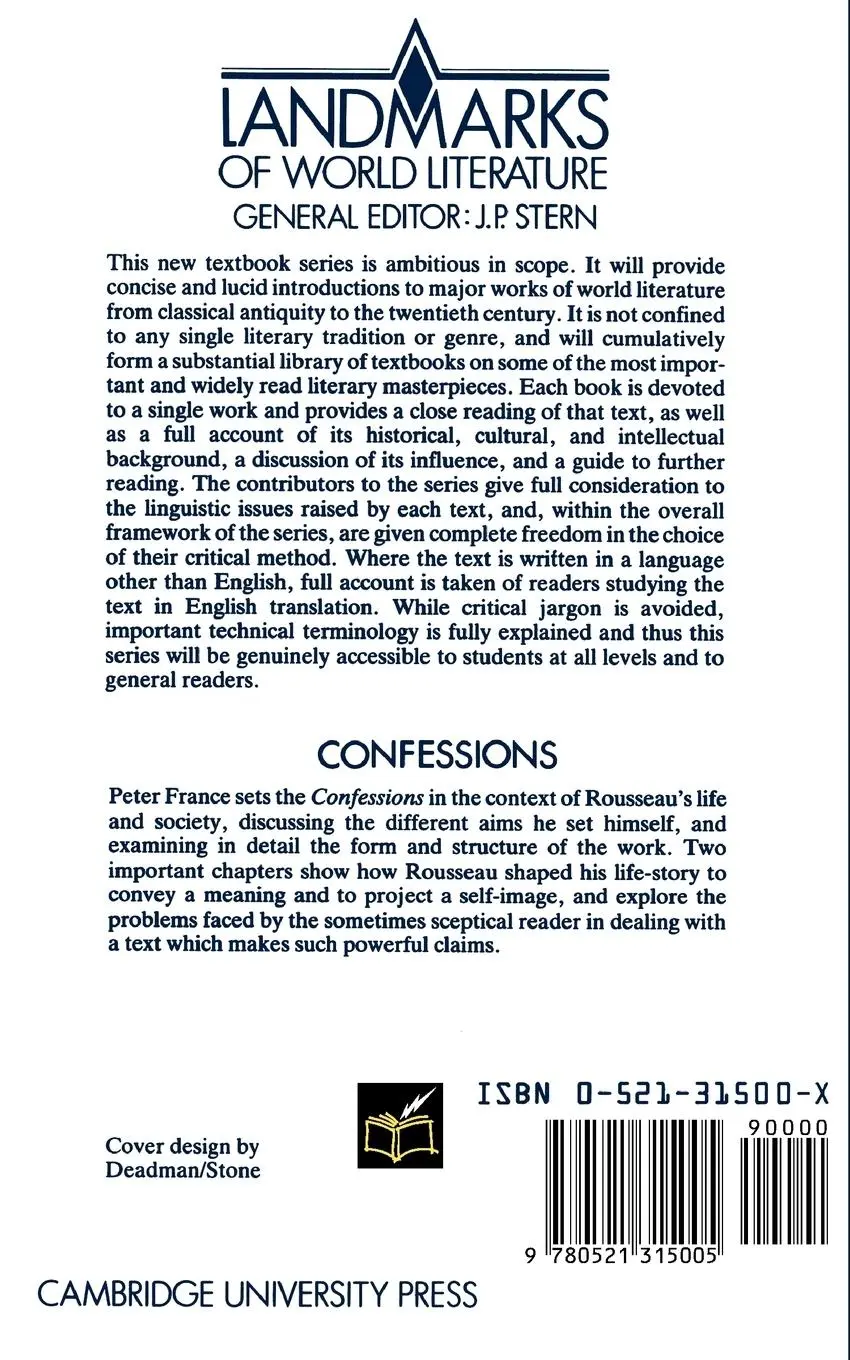 Rückseite: 9780521315005 | Rousseau, Confessions | Peter France | Taschenbuch | Englisch | 1987