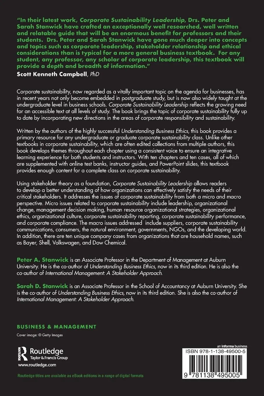 Rückseite: 9781138495005 | Corporate Sustainability Leadership | Peter A Stanwick (u. a.) | Buch