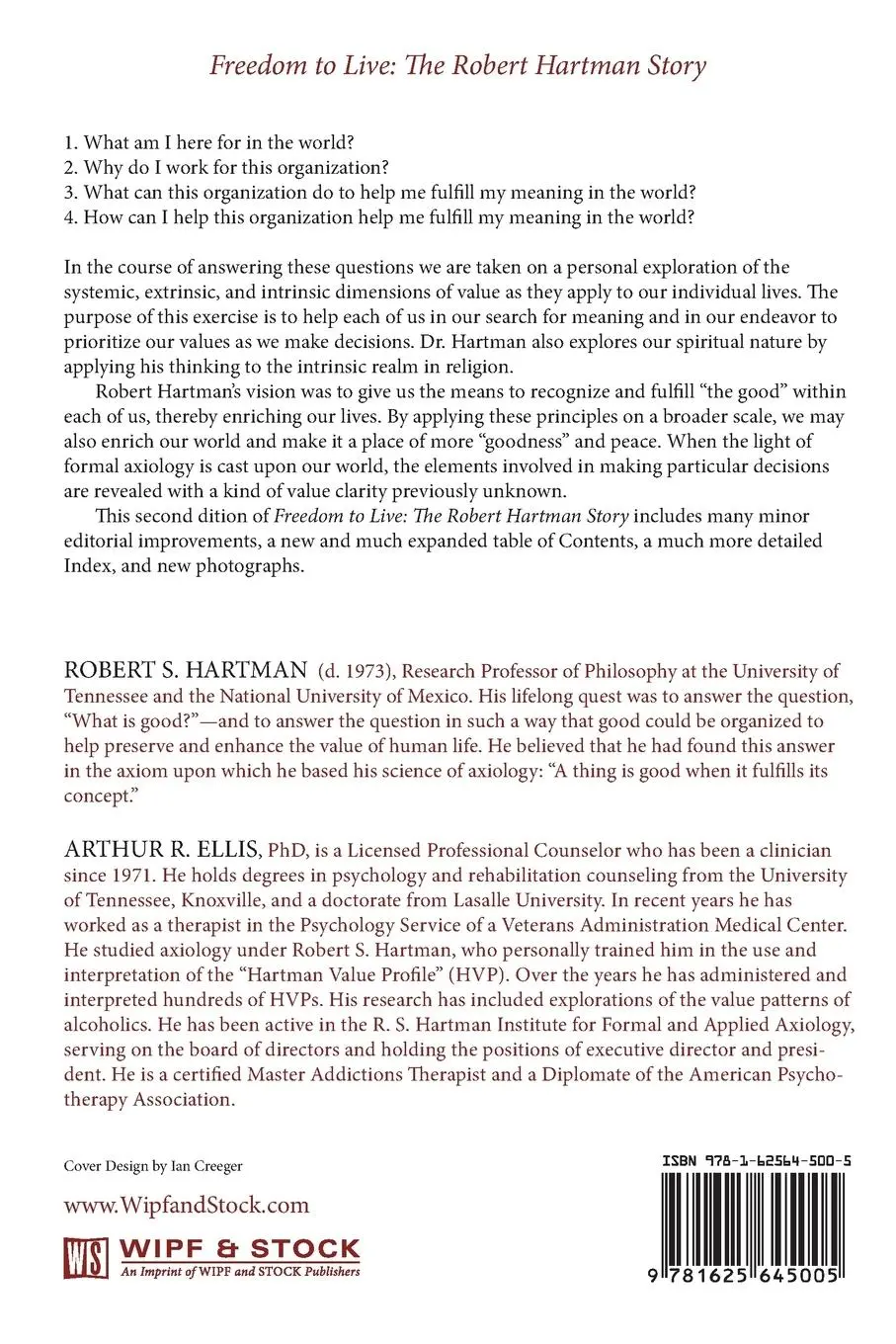 Rückseite: 9781625645005 | Freedom to Live | Robert S. Hartman | Taschenbuch | Englisch | 2013