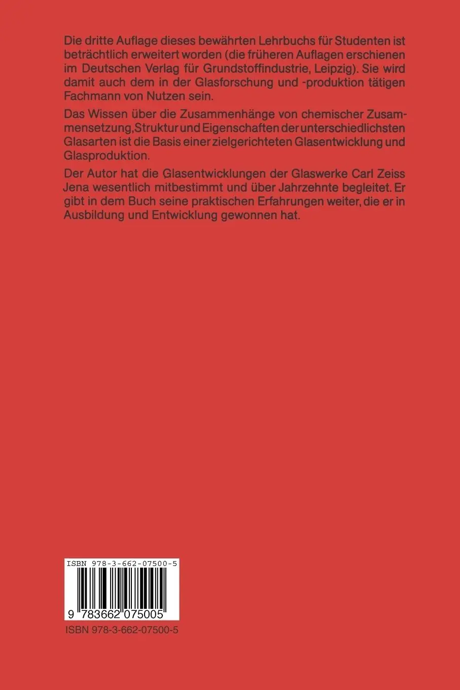 Rückseite: 9783662075005 | Glaschemie | Werner Vogel | Taschenbuch | xiv | Deutsch | 2012