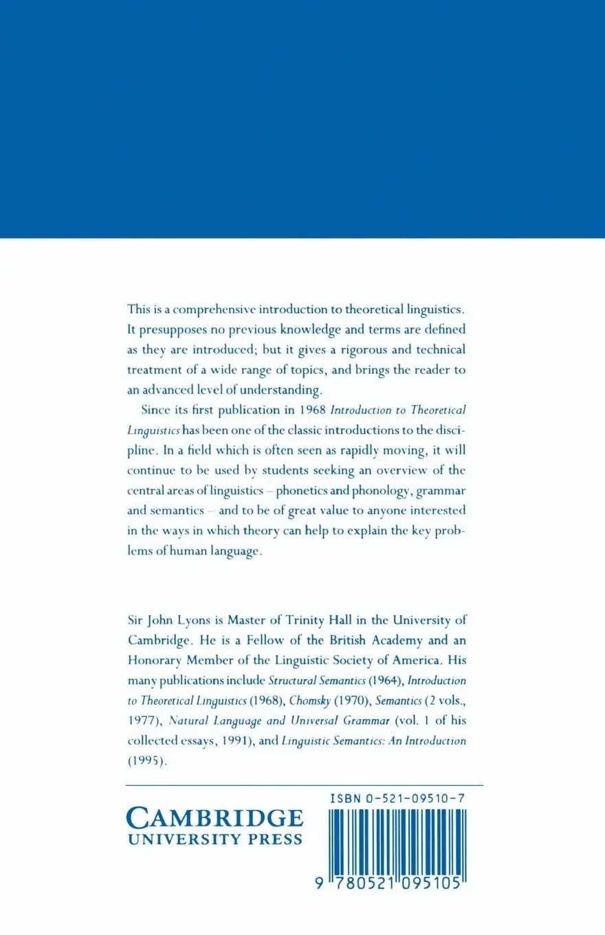 Rückseite: 9780521095105 | Introduction to Theoretical Linguistics | John Lyons (u. a.) | Buch