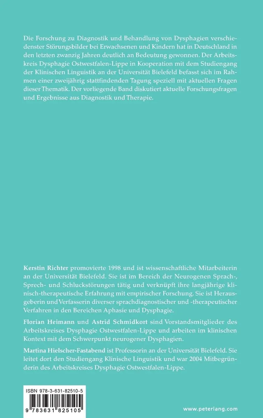Rückseite: 9783631825105 | Aktuelle Aspekte der Dysphagiediagnostik und Behandlung | Buch | 2020