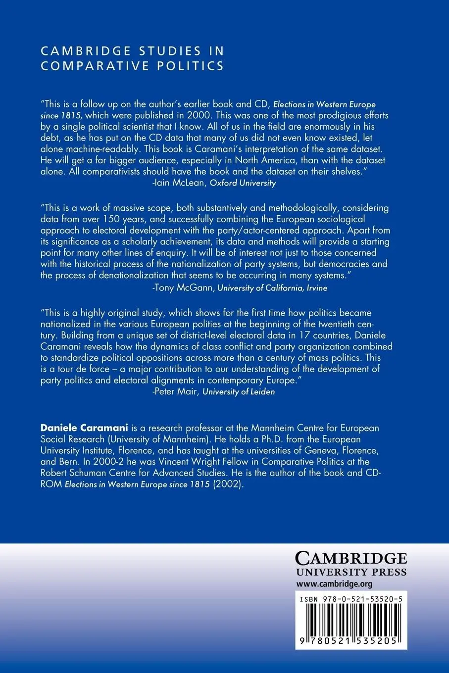Rückseite: 9780521535205 | The Nationalization of Politics | Daniele Caramani | Taschenbuch