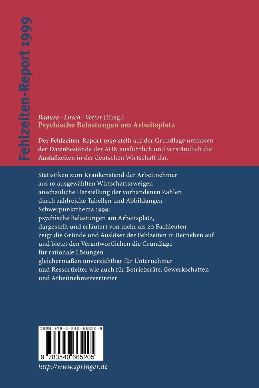 Rückseite: 9783540665205 | Fehlzeiten-Report | B. Badura (u. a.) | Taschenbuch | Deutsch | 1999