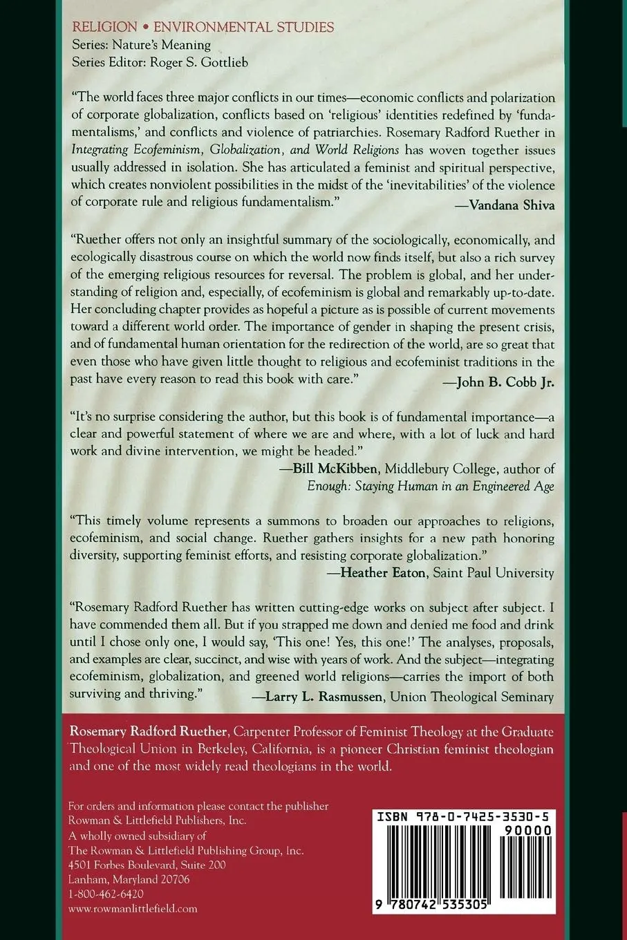Rückseite: 9780742535305 | Integrating Ecofeminism, Globalization, and World Religions | Ruether