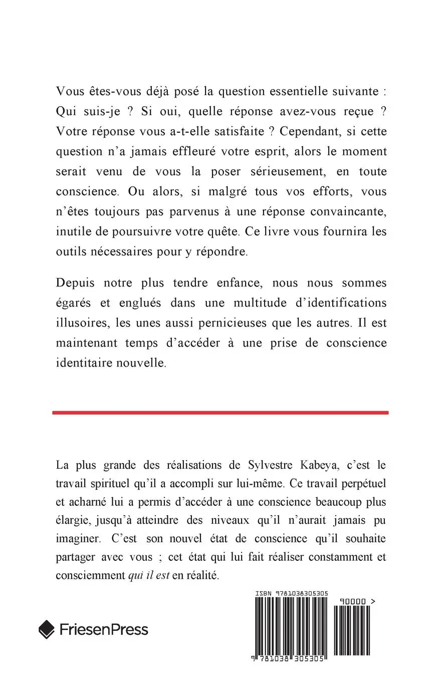Rückseite: 9781038305305 | La Question Essentielle | Qui Suis-Je? | Sylvestre Kabeya | Buch
