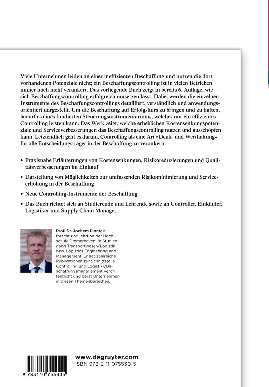 Rückseite: 9783110755305 | Beschaffungscontrolling | Jochem Piontek | Taschenbuch | XIII | 2022