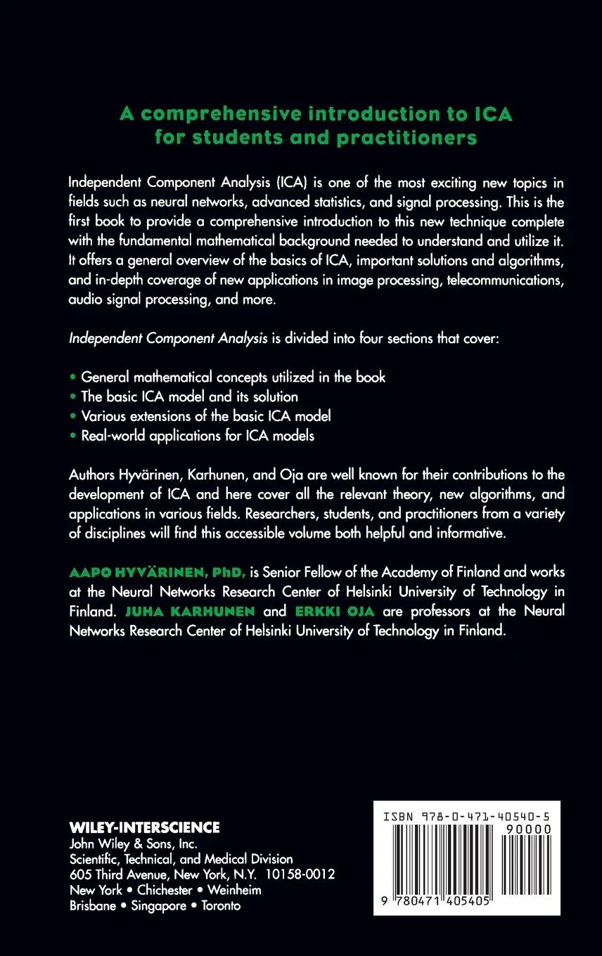 Rückseite: 9780471405405 | Independent Component Analysis | Aapo Hyvärinen (u. a.) | Buch | XXII