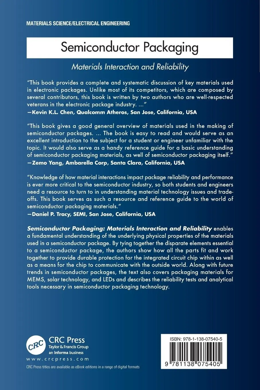 Rückseite: 9781138075405 | Semiconductor Packaging | Materials Interaction and Reliability | Buch