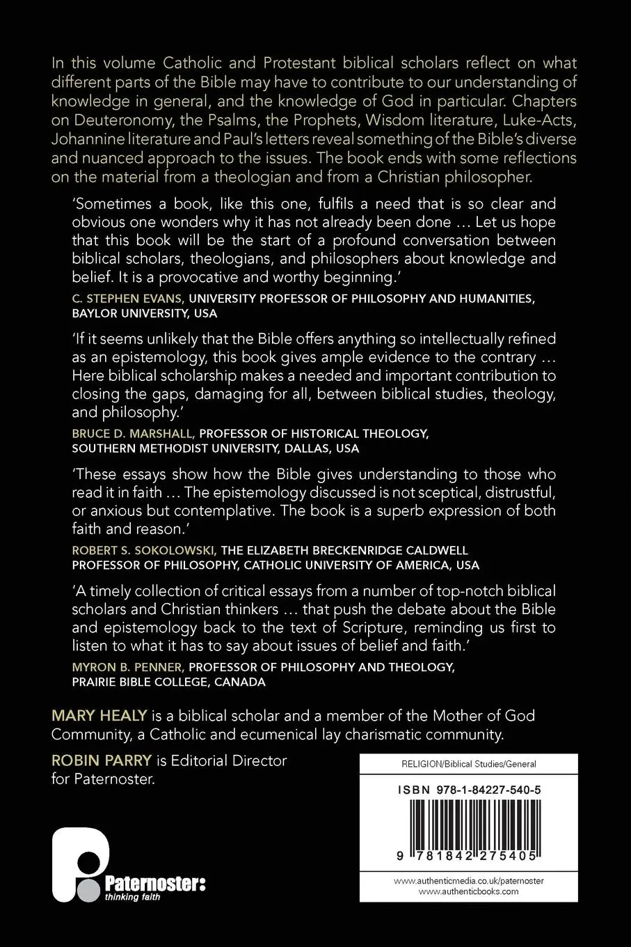Rückseite: 9781842275405 | The Bible and Epistemology | M. Healy (u. a.) | Taschenbuch | Englisch