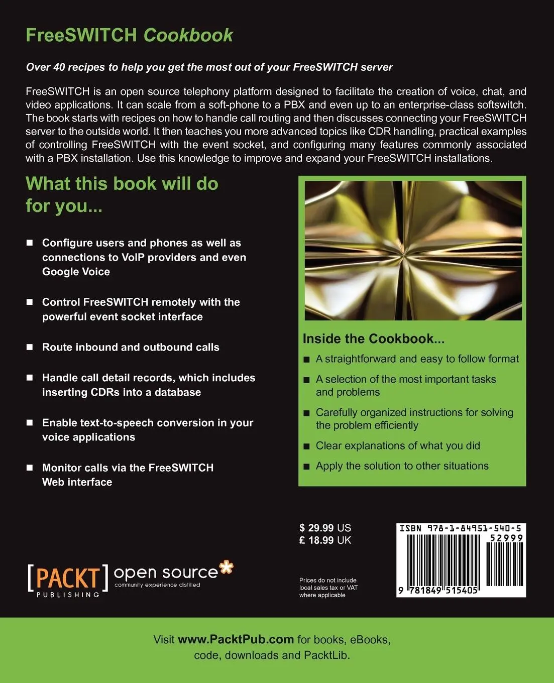 Rückseite: 9781849515405 | Freeswitch Cookbook | Anthony Minessale | Taschenbuch | Englisch