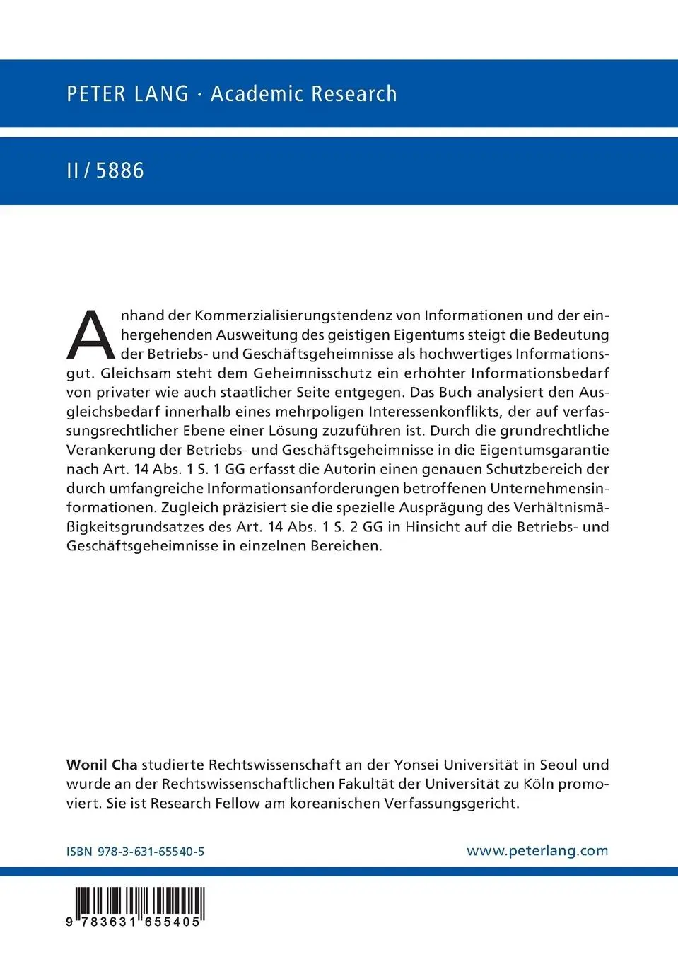 Rückseite: 9783631655405 | Der verfassungsrechtliche Schutz der Betriebs- und...
