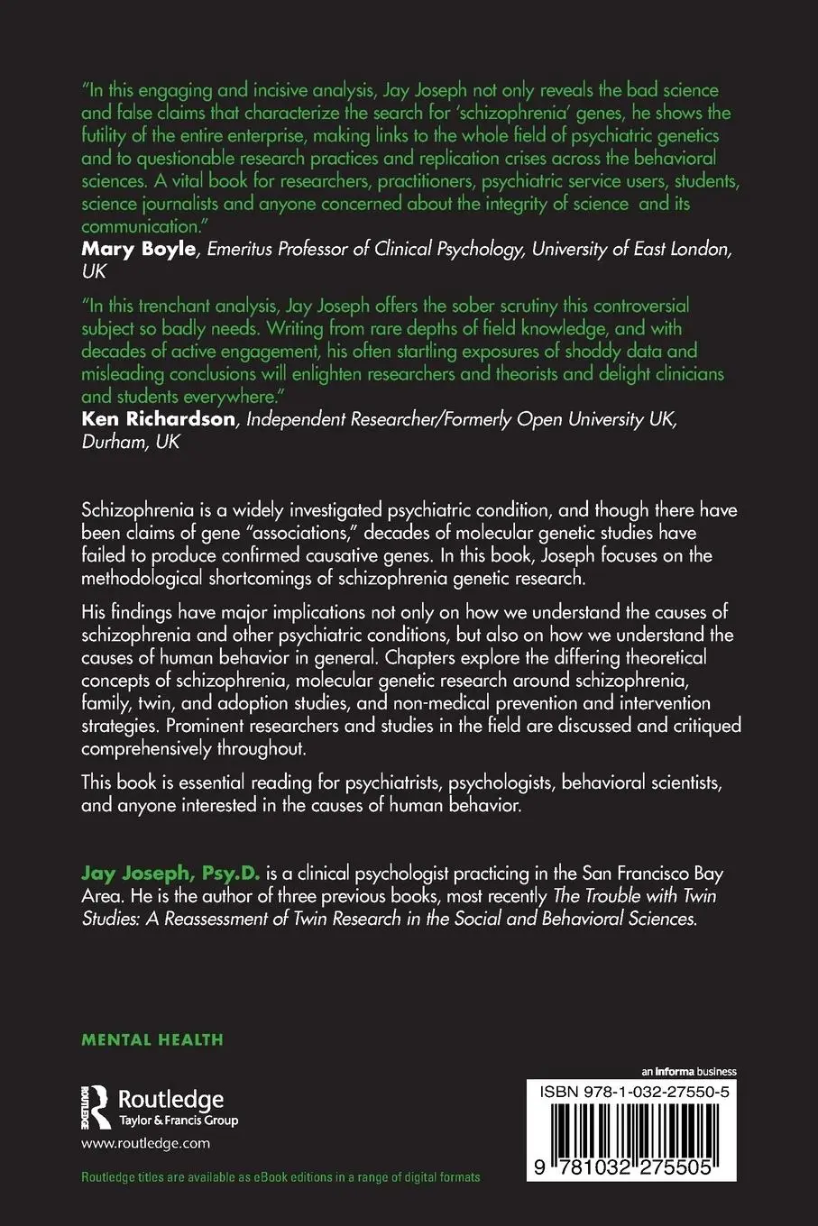 Rückseite: 9781032275505 | Schizophrenia and Genetics | The End of An Illusion | Jay Joseph