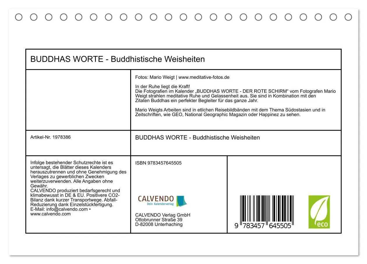 Bild: 9783457645505 | BUDDHAS WORTE - Buddhistische Weisheiten (Tischkalender 2026 DIN A5...