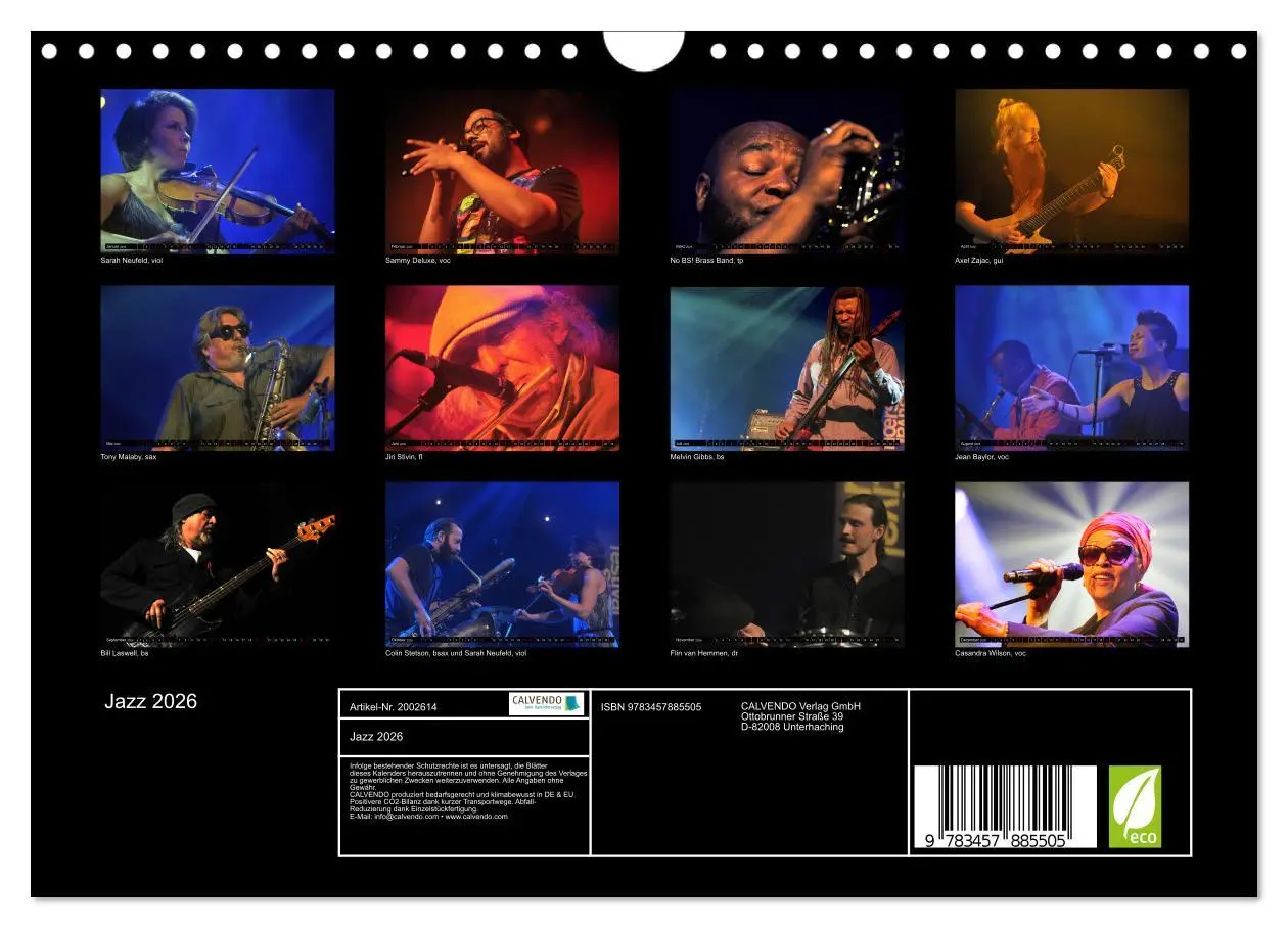 Bild: 9783457885505 | Jazz 2026 (Wandkalender 2026 DIN A4 quer), CALVENDO Monatskalender