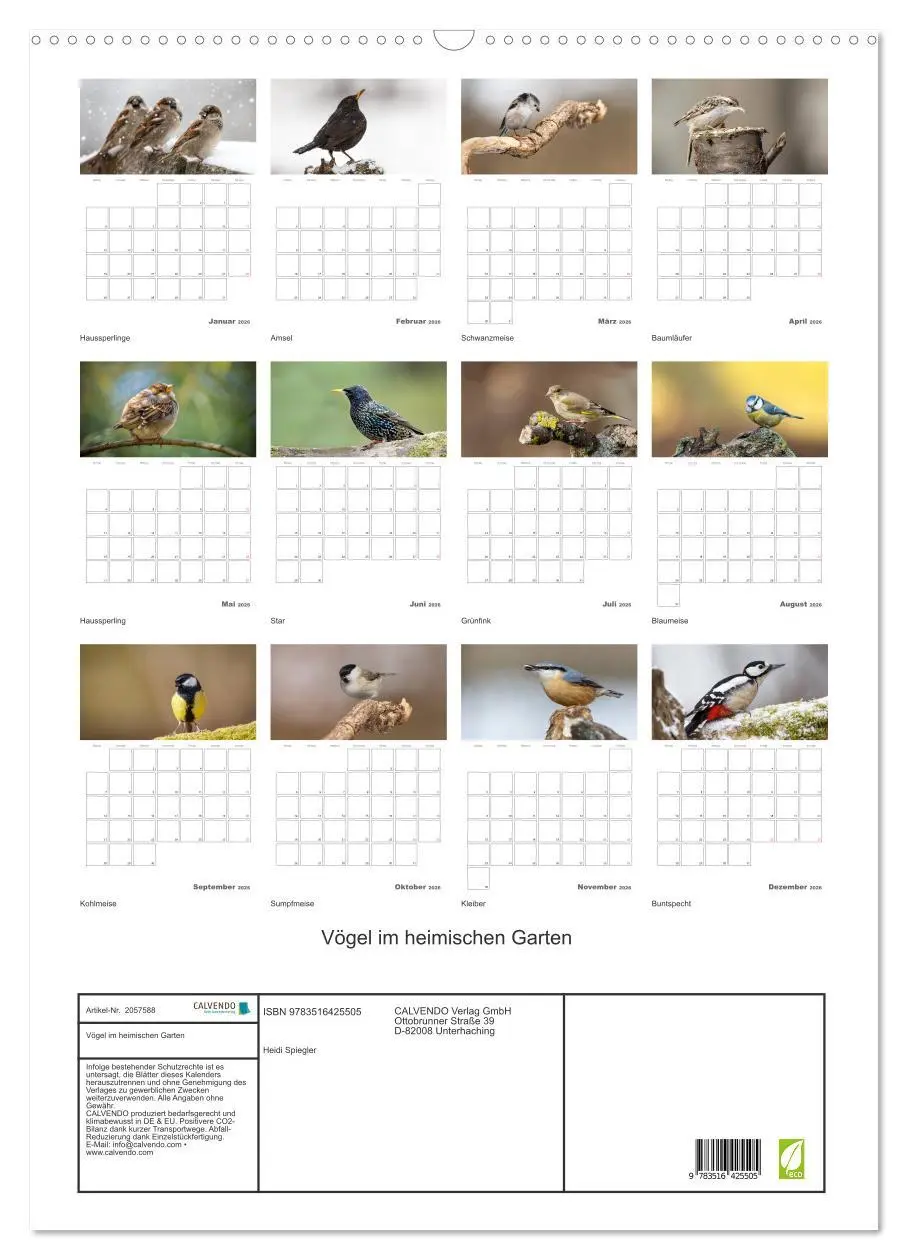 Bild: 9783516425505 | Vögel im heimischen Garten (Wandkalender 2026 DIN A2 hoch),...