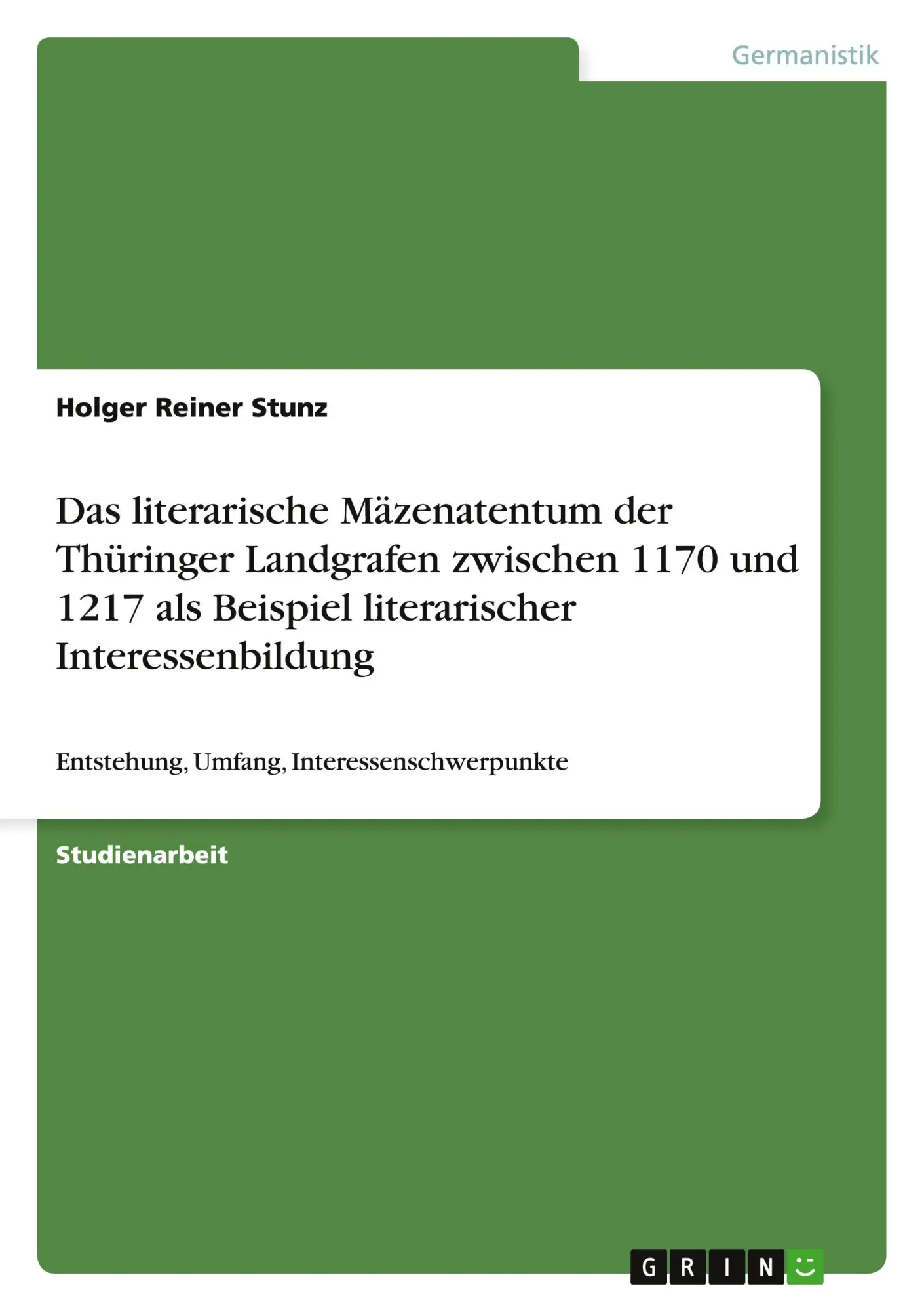Cover: 9783640245505 | Das literarische Mäzenatentum der Thüringer Landgrafen zwischen...