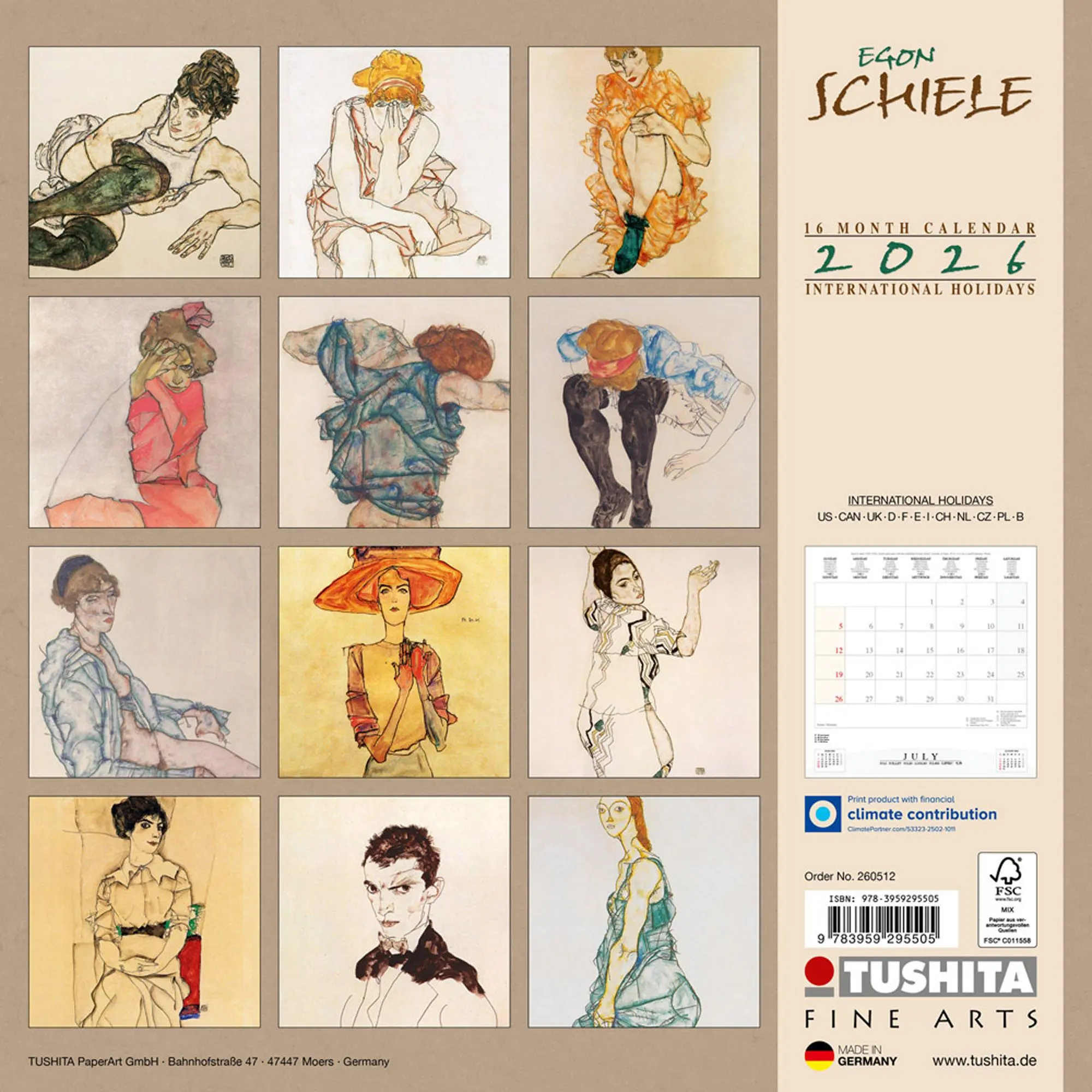 Rückseite: 9783959295505 | Egon Schiele Drawings 2026 | Kalender 2026 | Kalender | 28 S. | 2026