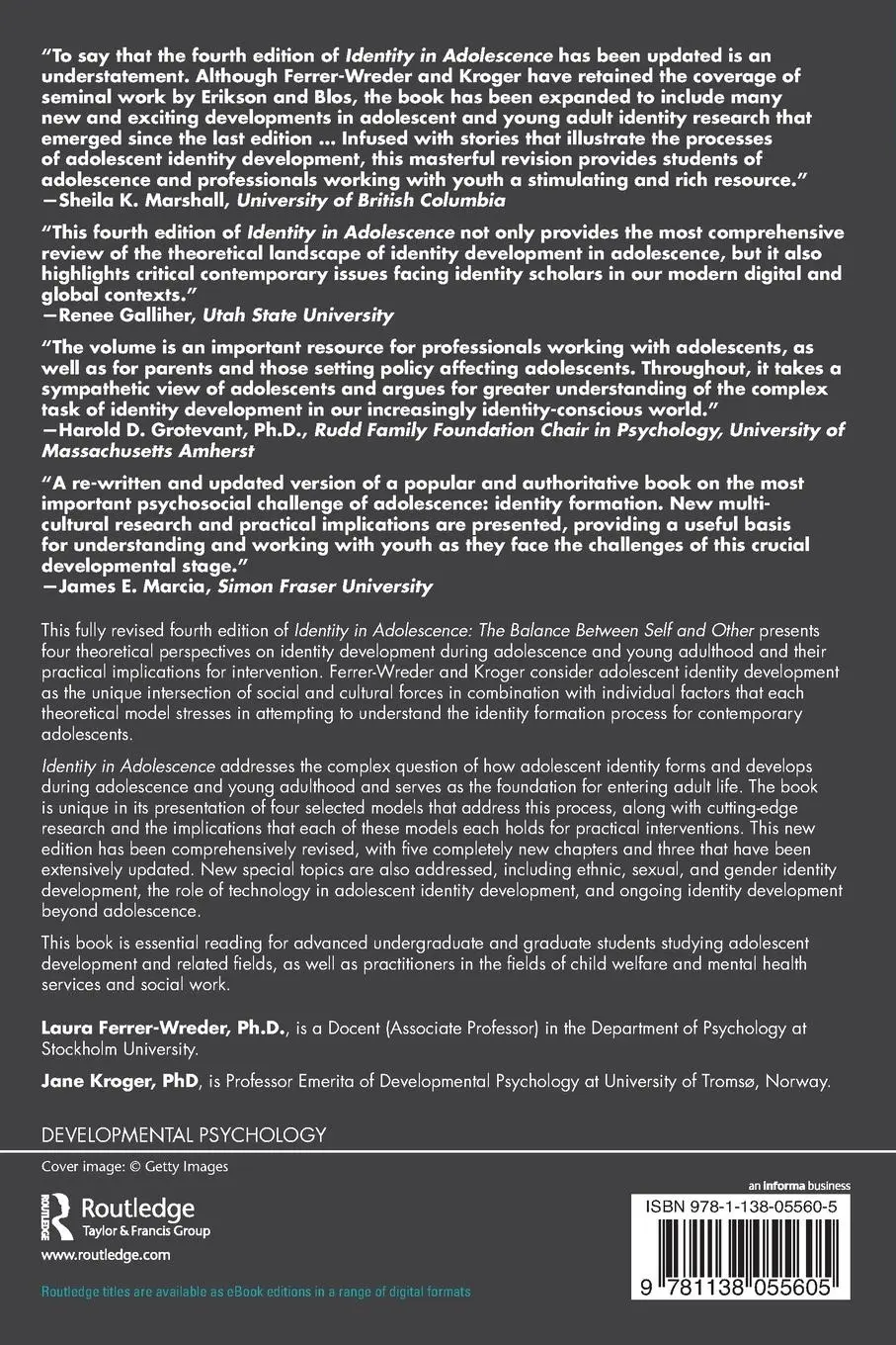 Rückseite: 9781138055605 | Identity in Adolescence 4e | The Balance between Self and Other | Buch