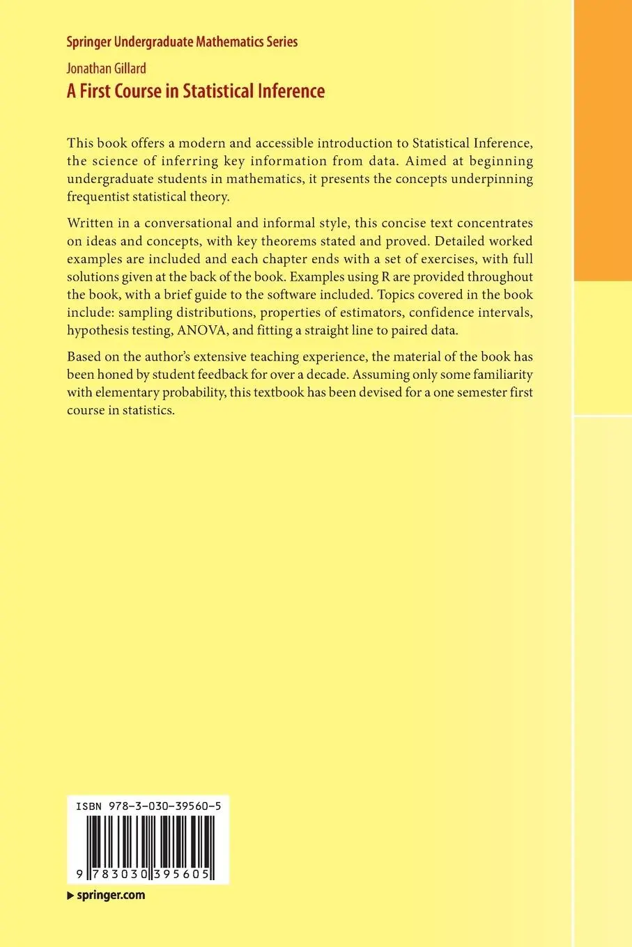 Rückseite: 9783030395605 | A First Course in Statistical Inference | Jonathan Gillard | Buch | x