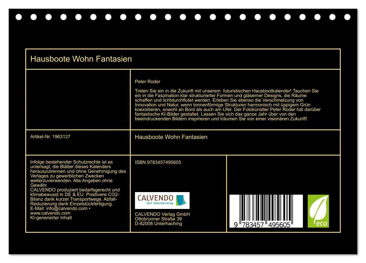 Bild: 9783457495605 | Hausboote Wohn Fantasien (Tischkalender 2026 DIN A5 quer), CALVENDO...