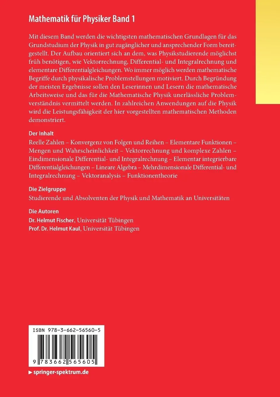 Rückseite: 9783662565605 | Mathematik für Physiker Band 1 | Helmut Kaul (u. a.) | Taschenbuch