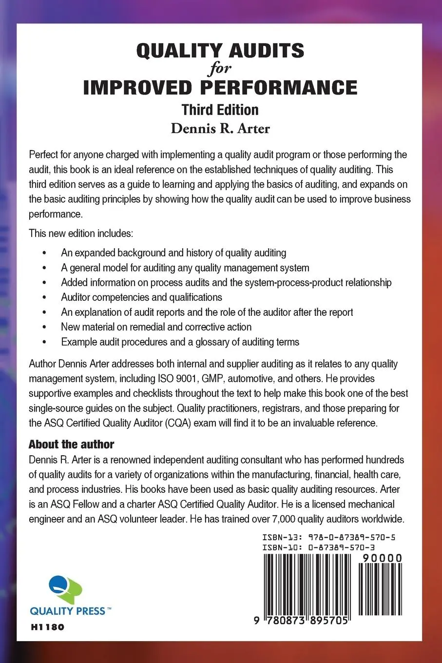 Rückseite: 9780873895705 | Quality Audits for Improved Performance | Dennis R. Arter | Buch