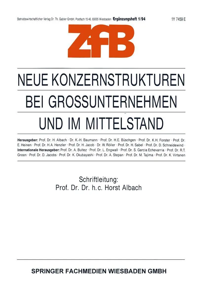 Cover: 9783322985705 | Neue Konzernstrukturen bei Großunternehmen und im Mittelstand | Albach