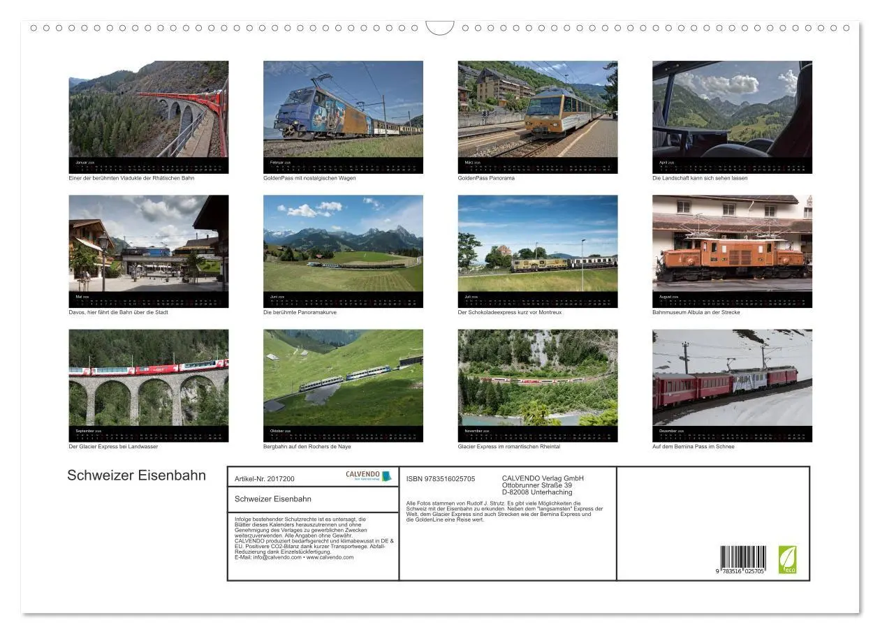 Bild: 9783516025705 | Schweizer Eisenbahn (Wandkalender 2026 DIN A2 quer), CALVENDO...