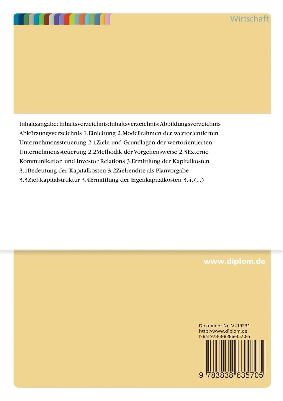 Rückseite: 9783838635705 | Wertorientierte Unternehmenssteuerung vor dem Hintergrund...