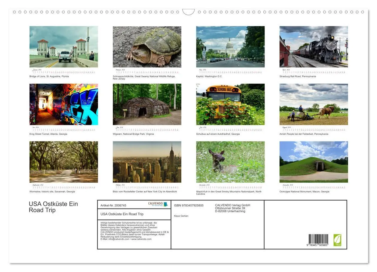 Bild: 9783457925805 | USA Ostküste Ein Road Trip (Wandkalender 2026 DIN A2 quer),...