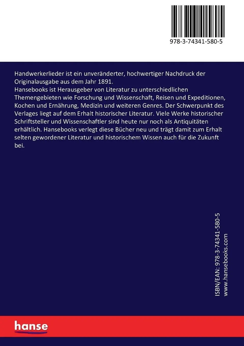 Rückseite: 9783743415805 | Handwerkerlieder | Carmen Sylva | Taschenbuch | 156 S. | Deutsch