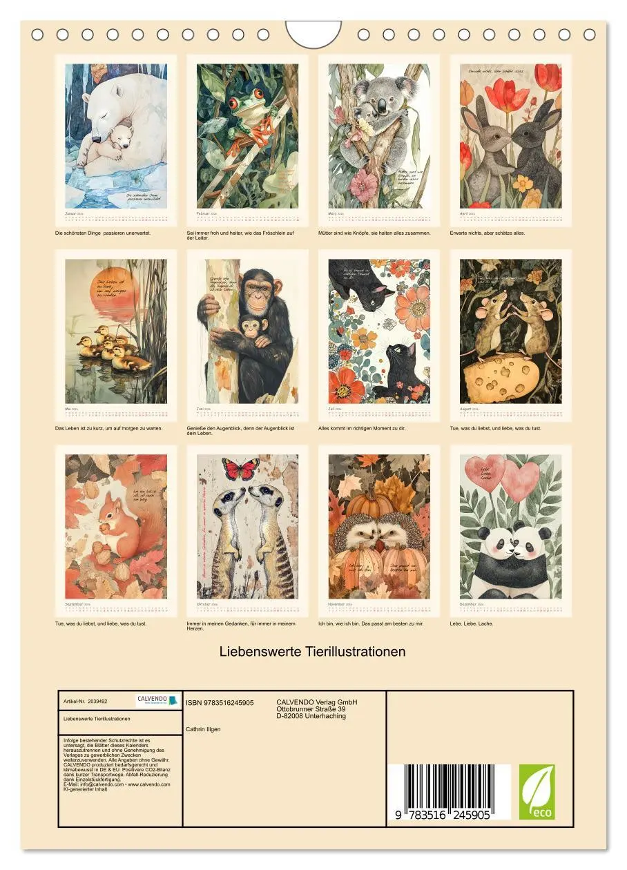 Bild: 9783516245905 | Liebenswerte Tierillustrationen (Wandkalender 2026 DIN A4 hoch),...