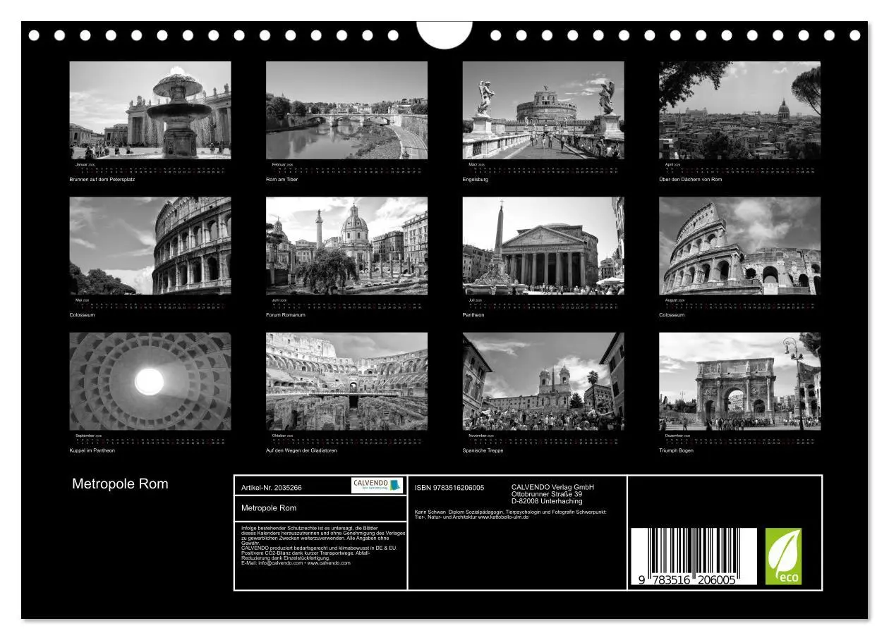 Bild: 9783516206005 | Metropole Rom (Wandkalender 2026 DIN A4 quer), CALVENDO Monatskalender