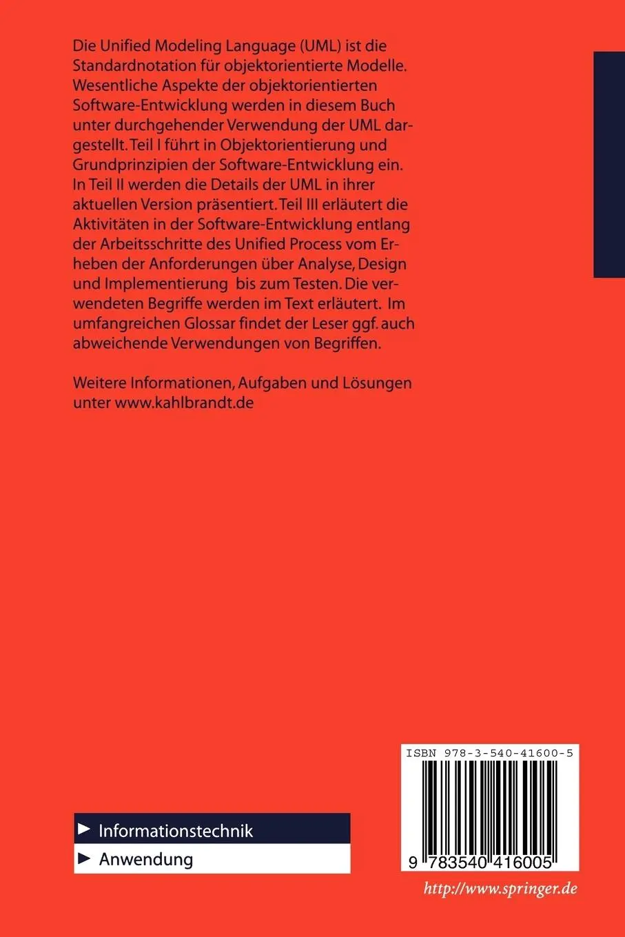 Rückseite: 9783540416005 | Software-Engineering mit der Unified Modeling Language | Kahlbrandt