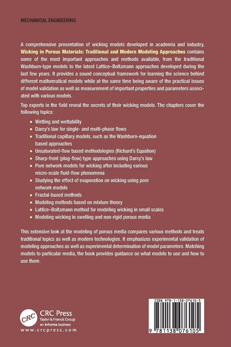 Rückseite: 9781138076105 | Wicking in Porous Materials | Reza Masoodi (u. a.) | Taschenbuch