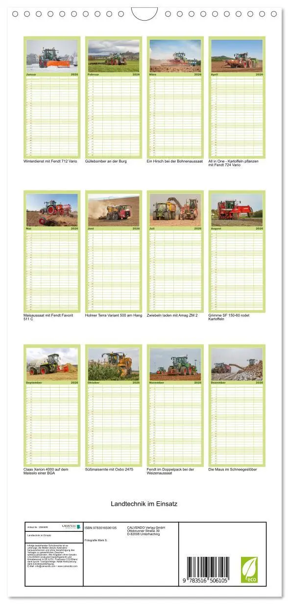 Bild: 9783516506105 | Familienplaner 2026 - Landtechnik im Einsatz mit 5 Spalten...