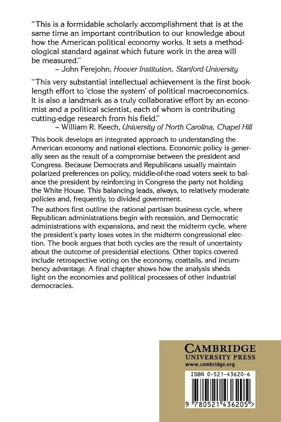 Rückseite: 9780521436205 | Partisan Politics, Divided Government, and the Economy | Alesina