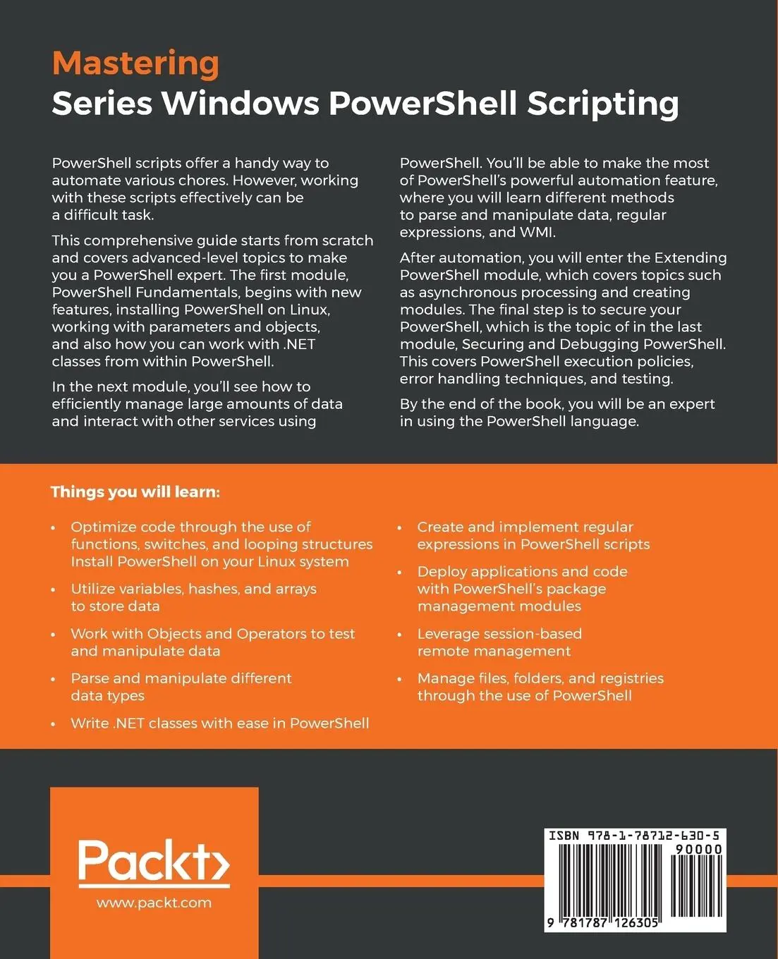 Rückseite: 9781787126305 | Mastering Windows PowerShell Scripting - Second Edition | Dent (u. a.)