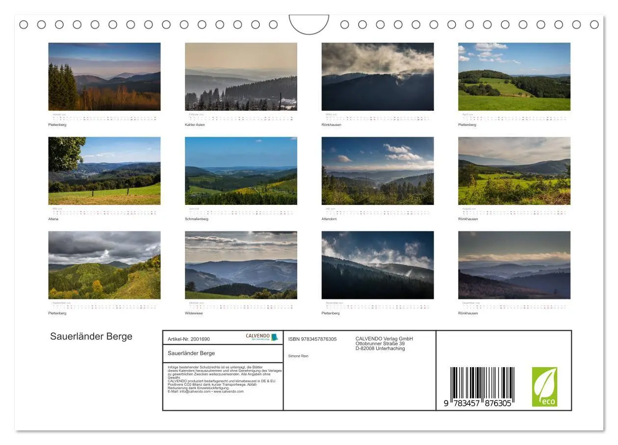 Bild: 9783457876305 | Sauerländer Berge (Wandkalender 2026 DIN A4 quer), CALVENDO...