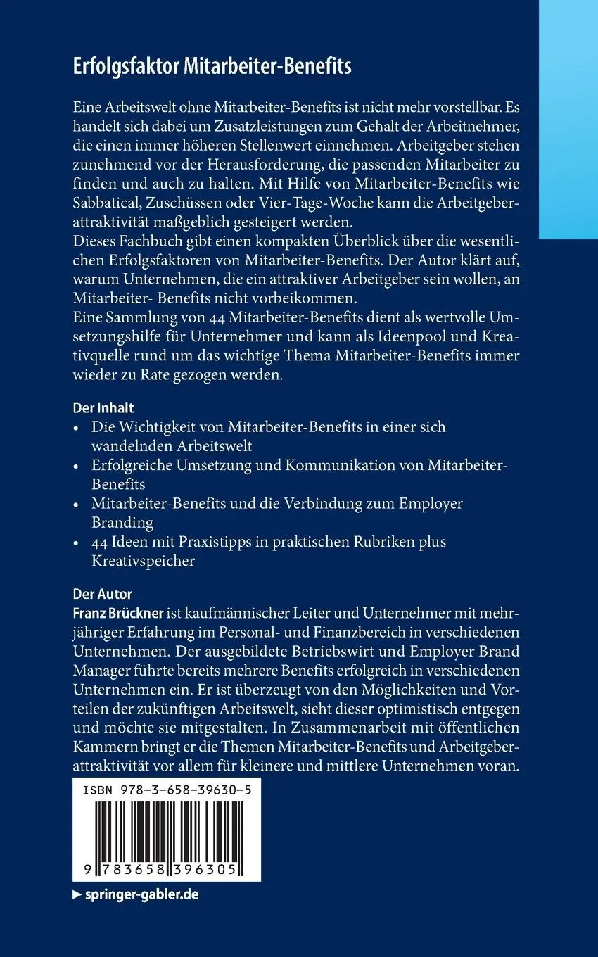Rückseite: 9783658396305 | Erfolgsfaktor Mitarbeiter-Benefits | Franz Brückner | Taschenbuch